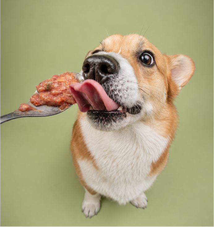 Perro comiendo de una cuchara