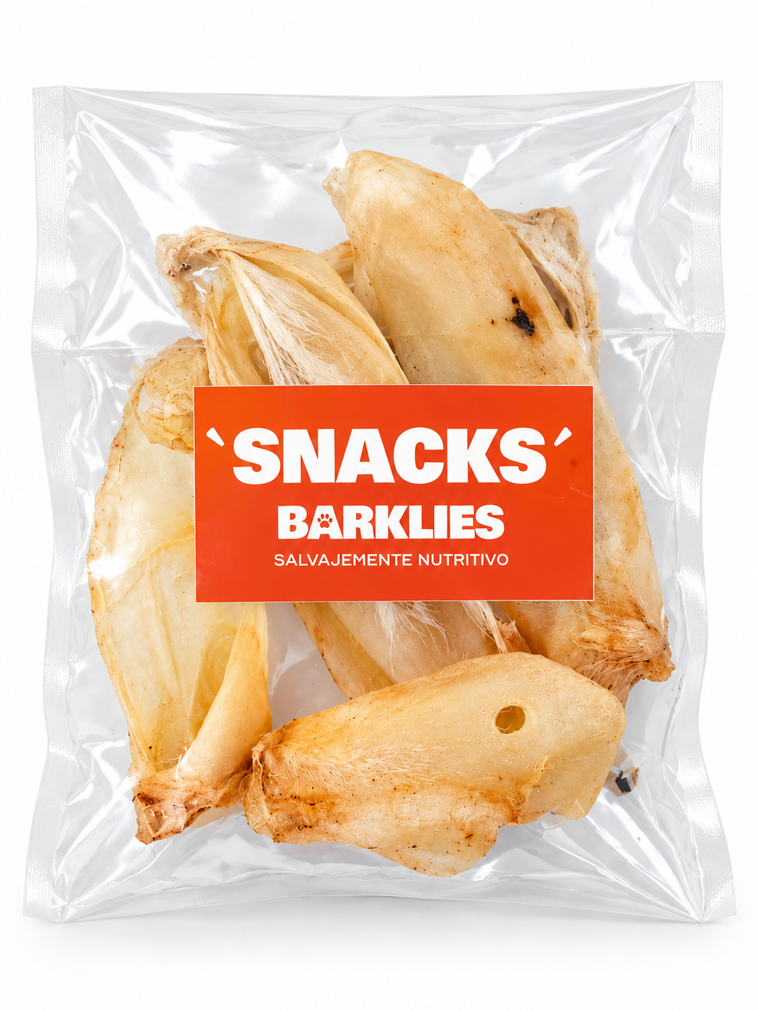 Bolsa de snack Barklies con orejas de cordero deshidratadas