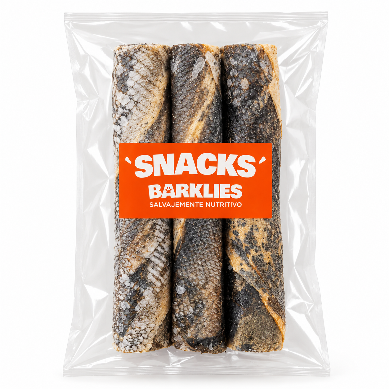 Bolsa de snack Barklies con rollitos de piel de bacalao